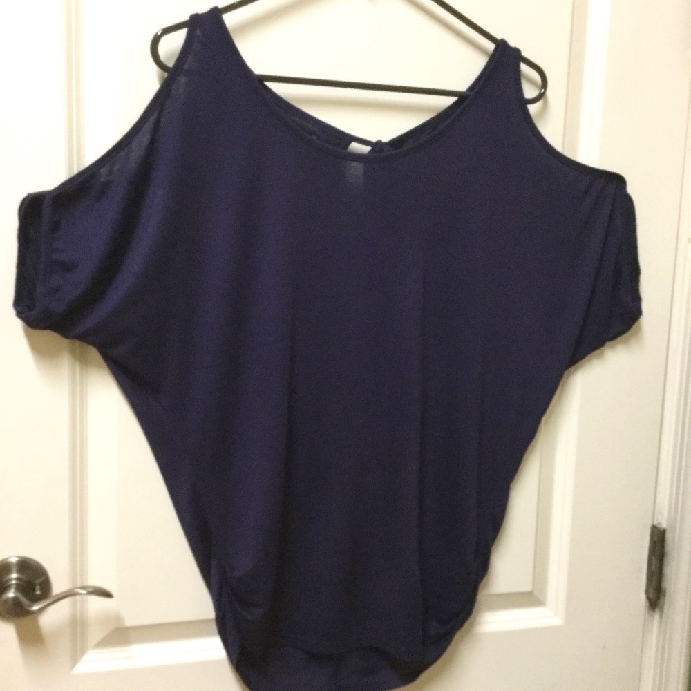 Navy open shoulder blouse